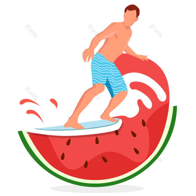 西瓜图片,夏至元素,夏天PNG,卡通人物免抠素材